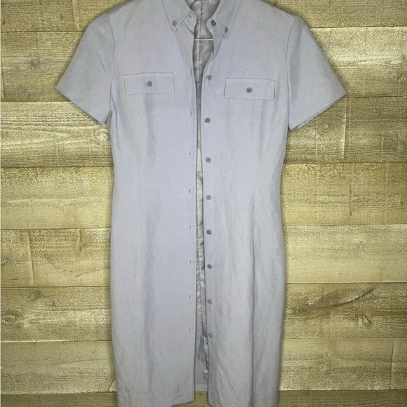 Jones New York petite silk linen Light blue Short Sleeve maxi dress button up 2P - Picture 1 of 3